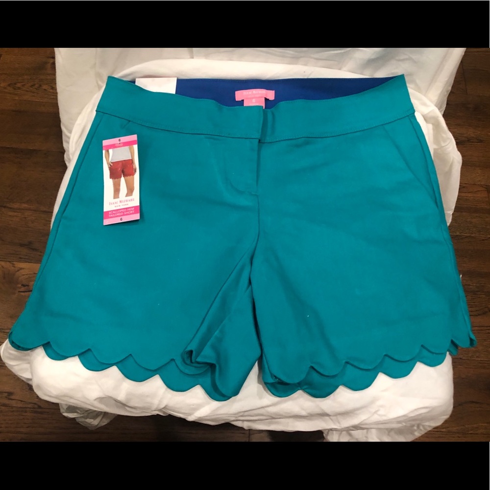 Scalloped edged teal shorts